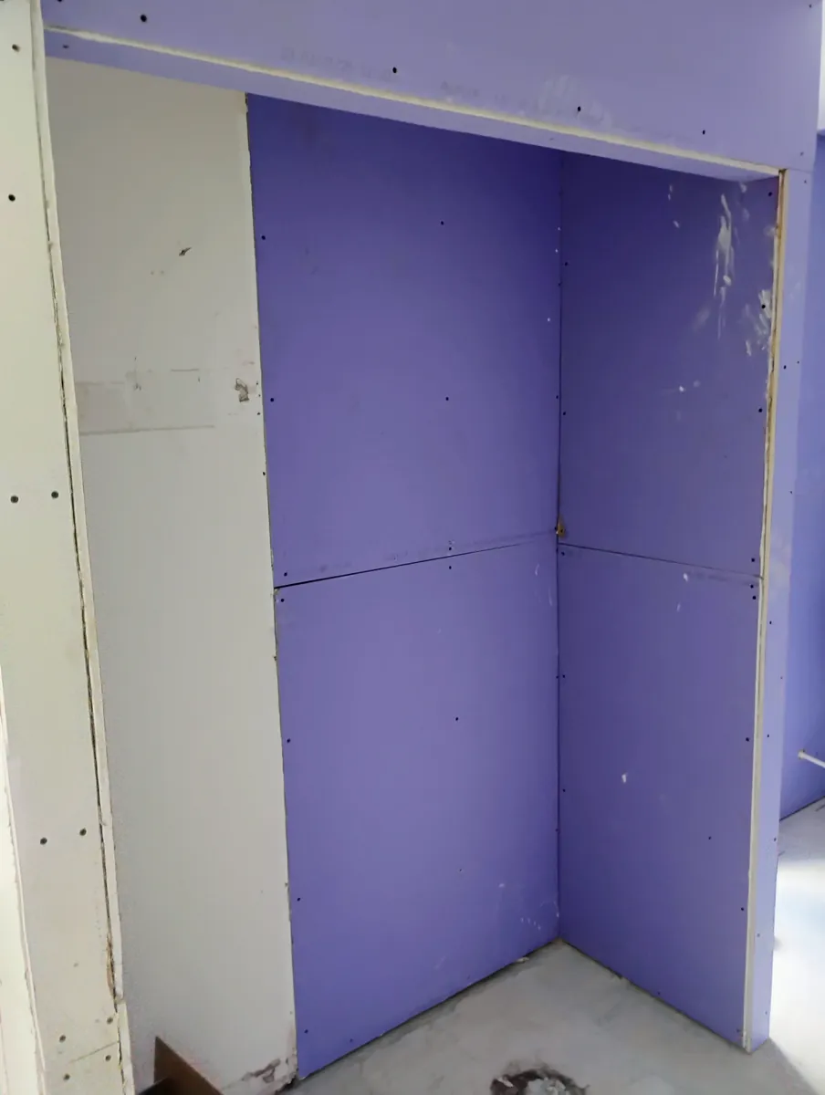 Moisture-resistant drywall board installed in a Sarasota bathroom